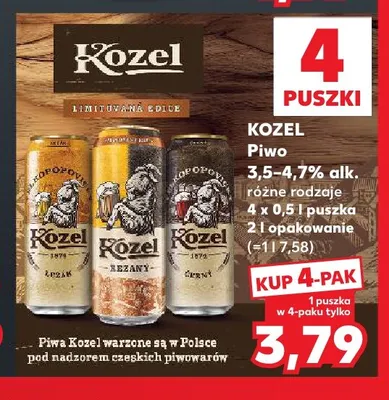 Piwo Kozel Řezaný 4-pak 500 ml promocja w Kaufland