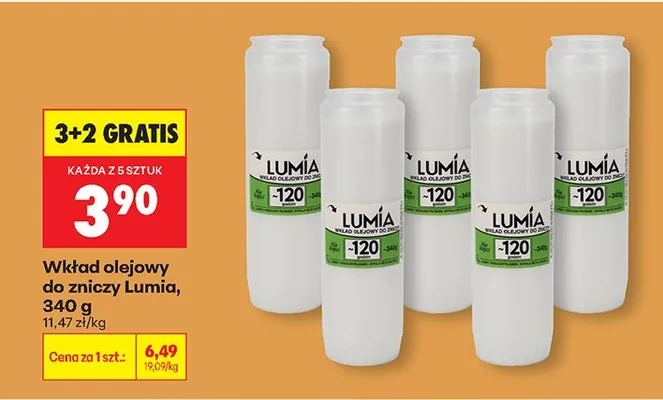 Wkład olejowy do znicza 3+2 GRATIS promocja w Biedronka