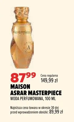 Woda perfumowana Maison Asrar Masterpiece promocja w Drogerie Natura