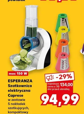 Szatkownica elektryczna Caprese Esperanza moc 150W w zestawie 5 nakładek szatkujących, kompaktowy rozmiar promocja w Kaufland