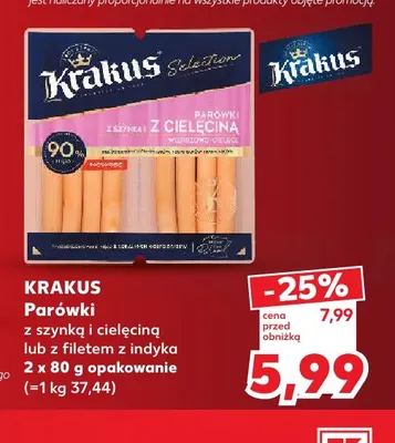 Parówki z filetem z indyka 2-pak Krakus promocja w Kaufland