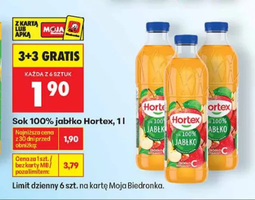 Sok jabłko Hortex 100% promocja w Biedronka