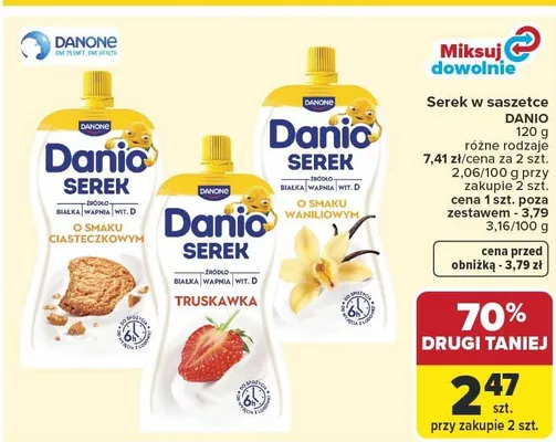 Serek w saszetce Danio o smaku ciasteczkowym promocja w Carrefour