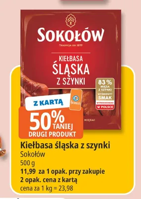 Kiełbasa śląska z szynki Sokołów promocja w Leclerc