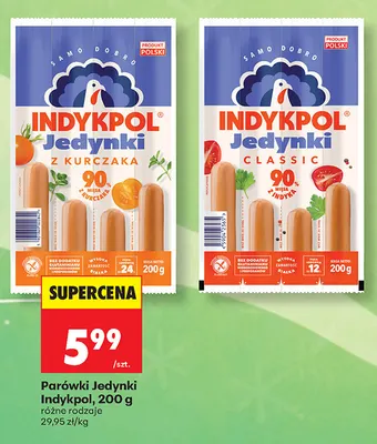 Parówki Jedynki z kurczaka Indykpol promocja w Biedronka