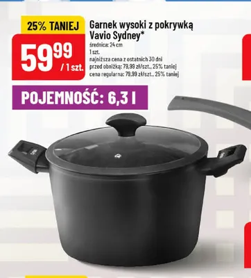 Garnek wysoki z pokrywką Vavio Sydney 24 cm 6,3 l promocja w POLOmarket