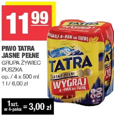 Piwo Tatra Jasne Pełne promocja w SPAR