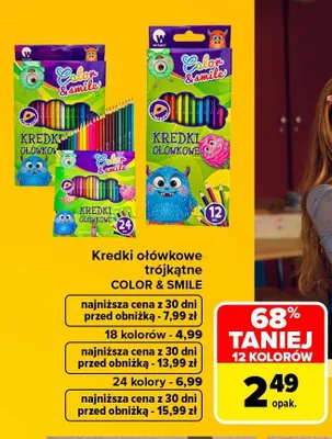 Kredki ołówkowe trójkątne Color & Smile 18 kolorów promocja w Carrefour Market