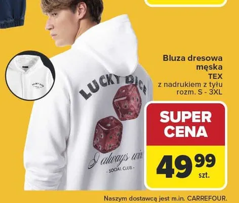 Bluza dresowa męska z nadrukiem z tyłu promocja w Carrefour