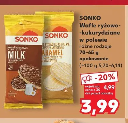 Wafle ryżowo-kukurydziane w polewie mlecznej Sonko promocja w Kaufland