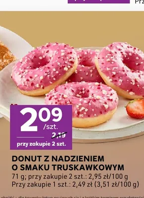 Donut z nadzieniem o smaku truskawkowym promocja w Stokrotka