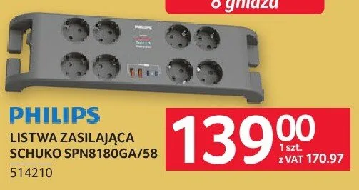 Listwa zasilająca PHILIPS SCHUKO SPN8180GA/58 promocja w Selgros