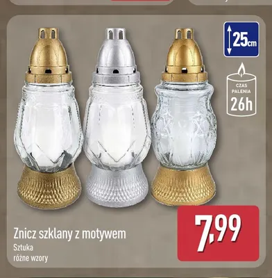 Znicz szklany 19 cm promocja w Aldi