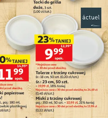 Talerze z trzciny cukrowej Actuel śr. 18 cm promocja w Auchan