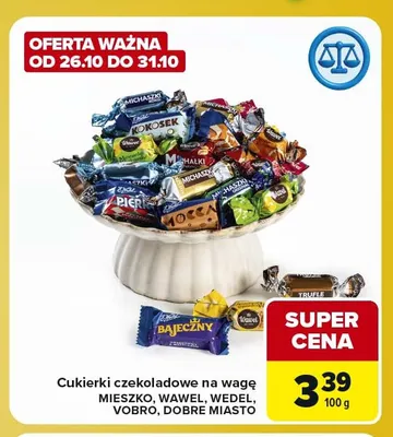 Cukierki czekoladowe na wagę Mieszko, Wawel, Wedel, Vobro, Dobre Miasto promocja w Carrefour Market