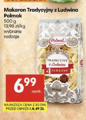 Makaron tradycyjny z ludwina 4 jajeczny fala Polmak promocja w Delikatesy Centrum