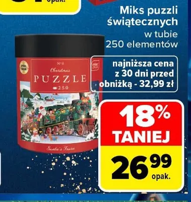 Miks puzzli świątecznych w tubie 250 elementów Interdruk promocja w Carrefour