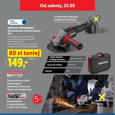 Akumulatorowa szlifierka kątowa PARKSIDE PERFORMANCE 20V promocja w Lidl