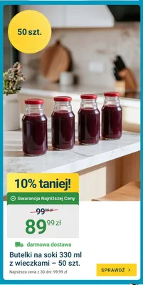 Butelki na soki 330 ml z wieczkami 50-pak promocja w ERLI
