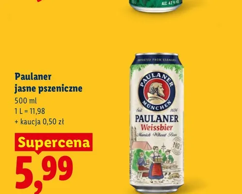 Piwo Paulaner Weissbier jasne pszeniczne promocja w Lidl