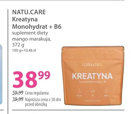 Kreatyna Monohydrat + B6 suplement diety mango-marakuja Natu.Care promocja w Hebe