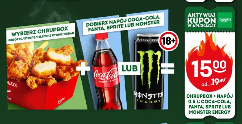 Zestaw Chrupbox + napój 500 ml Coca-Cola, Fanta, Sprite lub Monster Energy promocja w Żabka