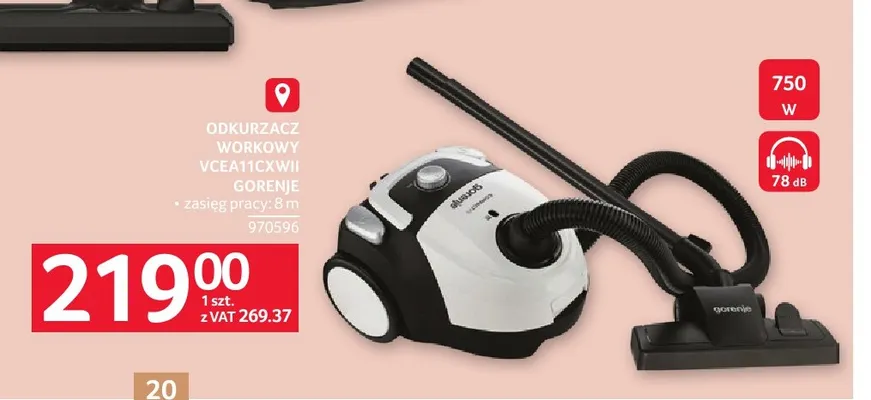 Odkurzacz workowy VCEA11CXWII Gorenje promocja w Selgros