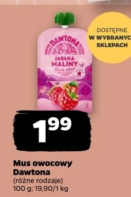 Mus owocowy Dawtona Jabłko Malina promocja w Netto