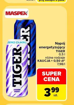 Napój energetyzujący Tiger Zero Cukru promocja w Carrefour Market