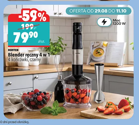 Blender ręczny 4 w 1 4 końcówki czarny Hoffen promocja w Biedronka