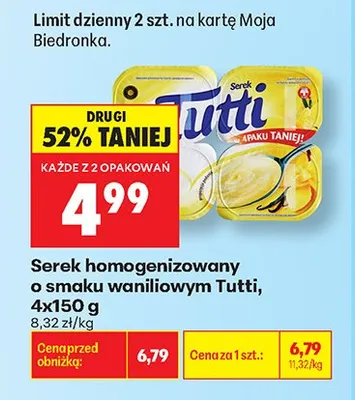 Serek homogenizowany o smaku waniliowym Tutti 4-pak promocja w Biedronka