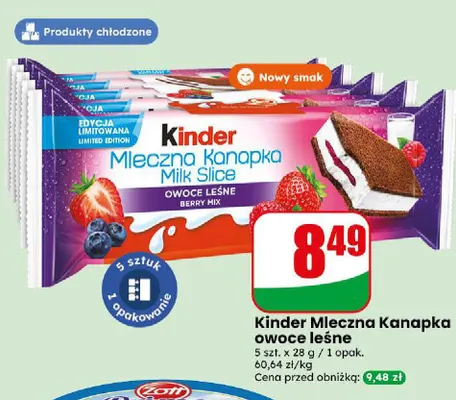 Kinder Mleczna Kanapka owoce leśne 5-pak promocja w Dino