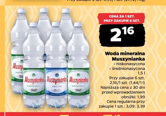 Woda mineralna gazowana Muszynianka średnionasycona promocja w Netto