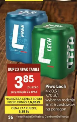 Piwo Lech Free 0,0% 4-pak 0,5l promocja w Delikatesy Centrum