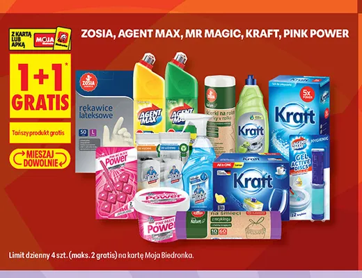 Produkty marek Zosia, Agent Max, Mr Magic, Kraft, Pink Power promocja w Biedronka