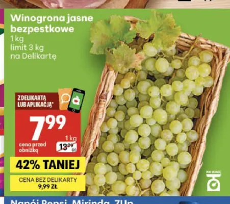 Winogrona jasne bezpestkowe promocja w Delikatesy Centrum