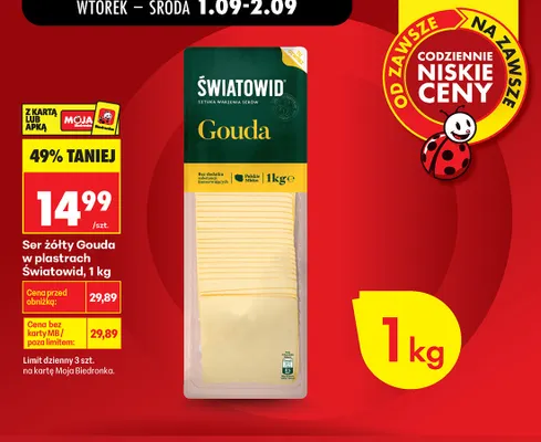 Ser żółty gouda w plastrach Światowid promocja w Biedronka