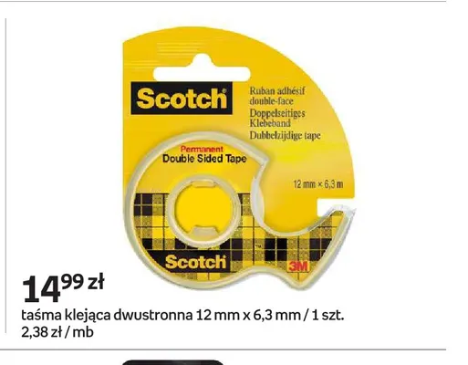 Taśma klejąca dwustronna 12 mm x 6,3 m Scotch promocja w Empik