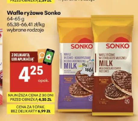 Wafle ryżowe w czekoladzie mlecznej Milk Sonko promocja w Delikatesy Centrum