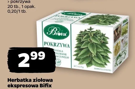 Herbatka ziołowa ekspresowa pokrzywa Bifix promocja w Netto
