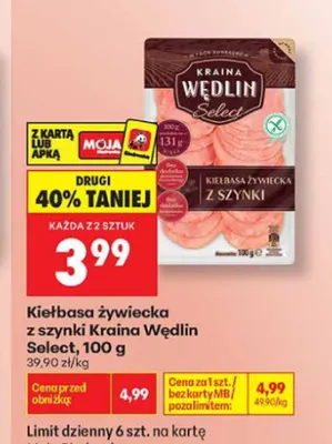 Kiełbasa żywiecka z szynki Kraina Wędlin Select promocja w Biedronka