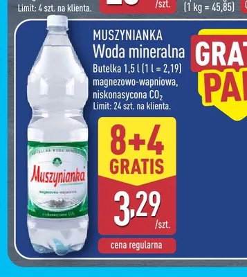 Woda mineralna gazowana magnezowo-wapniowa niskonasycona CO2 Muszynianka promocja w Aldi
