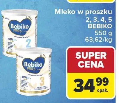 Mleko w proszku 2,3, 4,5 Bebiko promocja w Carrefour