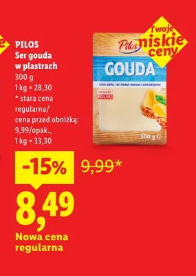 Ser gouda w plastrach Pilos promocja w Lidl