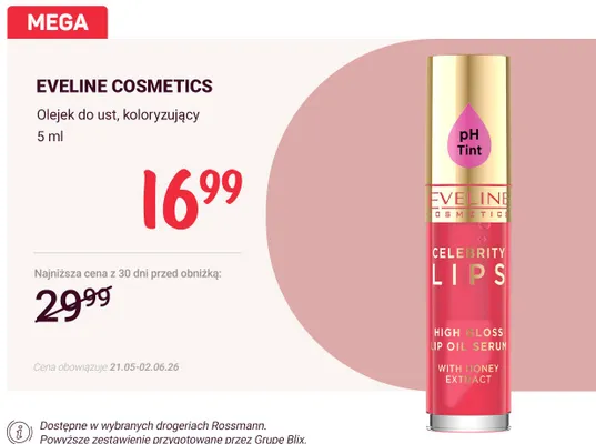 Olejek do ust koloryzujący EVELINE COSMETICS promocja w Rossmann