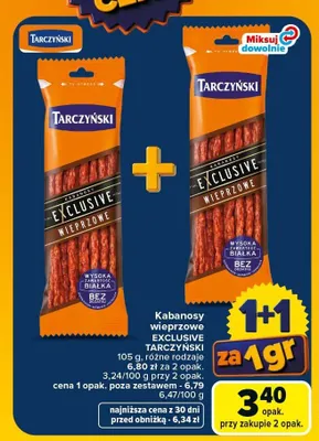 Kabanosy wieprzowe Exclusive Tarczyński promocja w Carrefour Market
