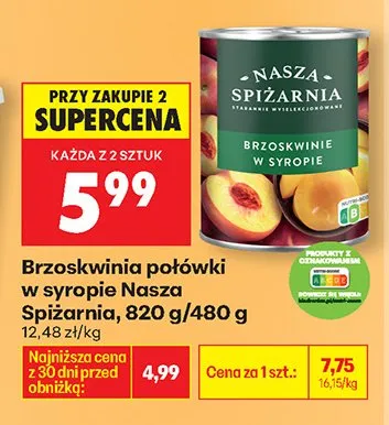 Brzoskwinie połówki w syropie promocja w Biedronka