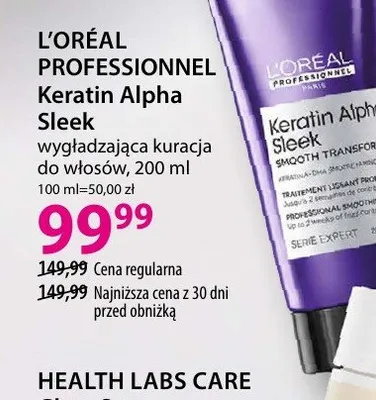 Kuracja wygładzająca do włosów L'Oréal Professionnel Keratin Alpha Sleek promocja w Hebe