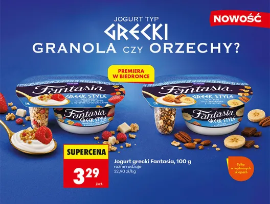 Jogurt grecki Fantasia z orzechami bananem i czekoladą promocja w Biedronka