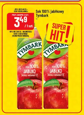 Sok jabłkowy Tymbark 100% promocja w POLOmarket